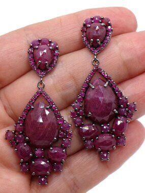 Carol Brodie Rarities Ruby Chandelier Earrings in Black Rhodium-Finished 925 SS